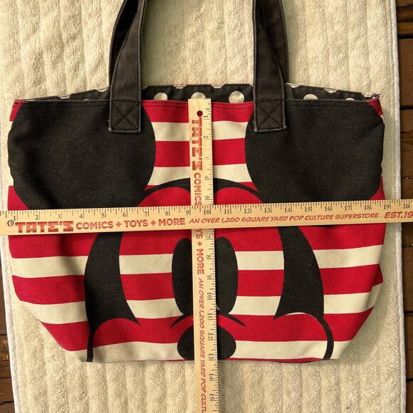 Disney Store Minnie Mouse Canvas Tote Bag Red Striped Polka Dot Lined One Size - Picture 3 of 9